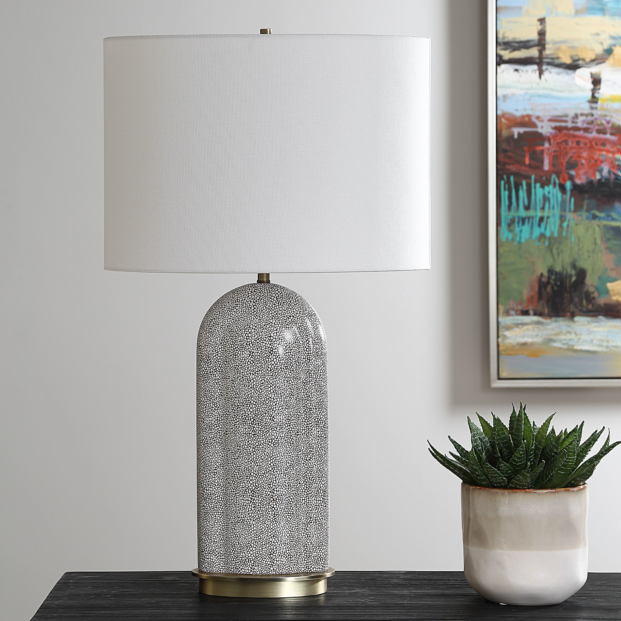 Dapple 29.5 inch 150.00 watt White Dapple on Dark Chocolate and Brushed Antique Brass Table Lamp Portable Light