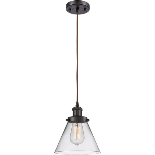 Ballston Large Cone 1 Light 8 inch Oil Rubbed Bronze Mini Pendant Ceiling Light in Clear Glass, Ballston
