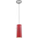 Glassn Glass Cylinder LED 4.5 inch Brushed Steel Pendant Ceiling Light in Clear and Red