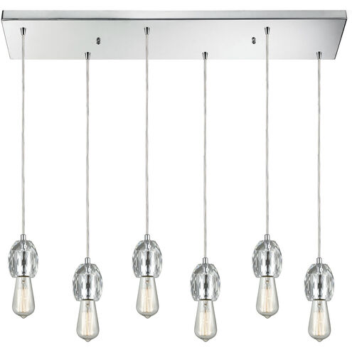Socketholder 6 Light 32 inch Polished Chrome with Clear Mini Pendant Ceiling Light in Rectangular Canopy