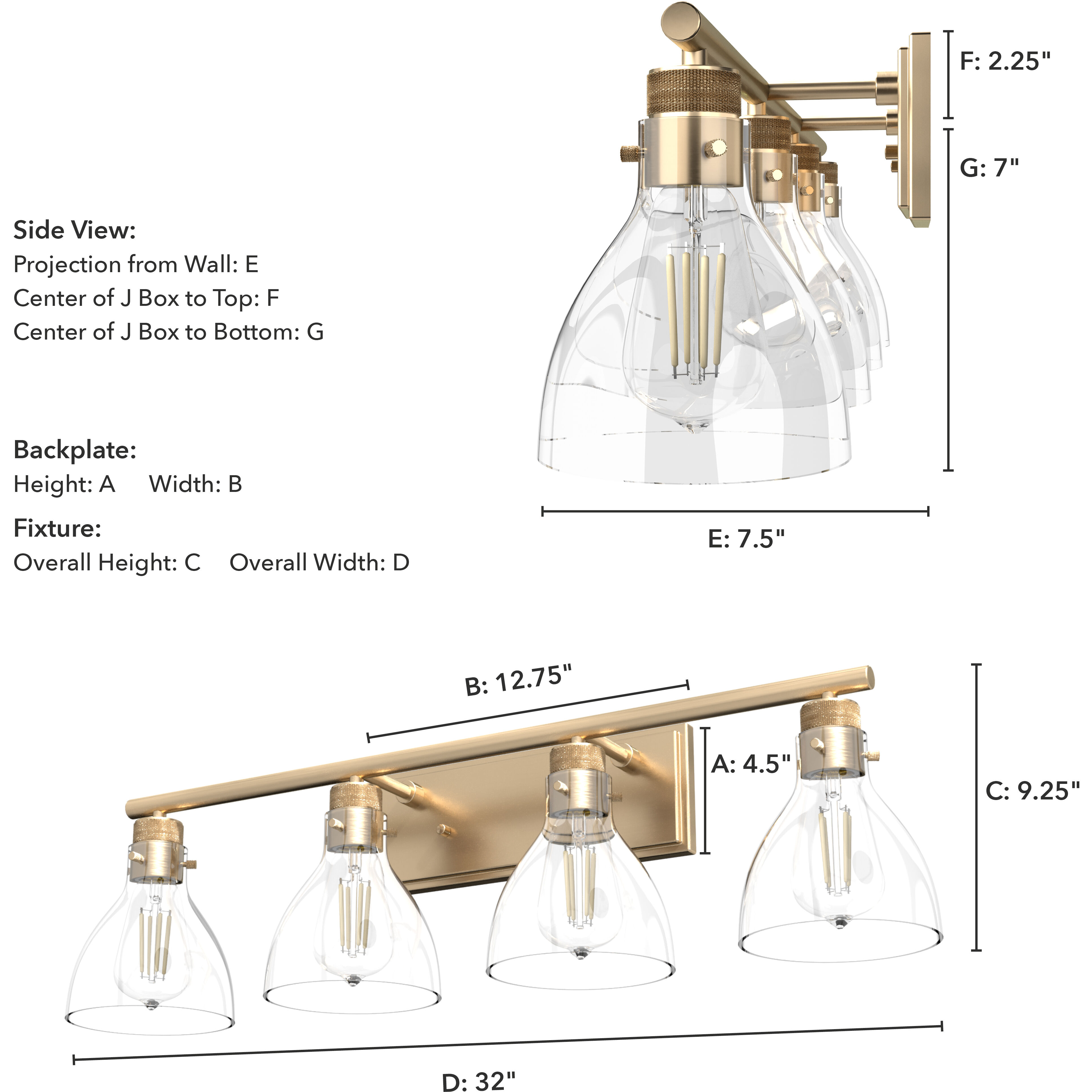 Van Nuys 4 Light 32 inch Alturas Gold Vanity Light Wall Light