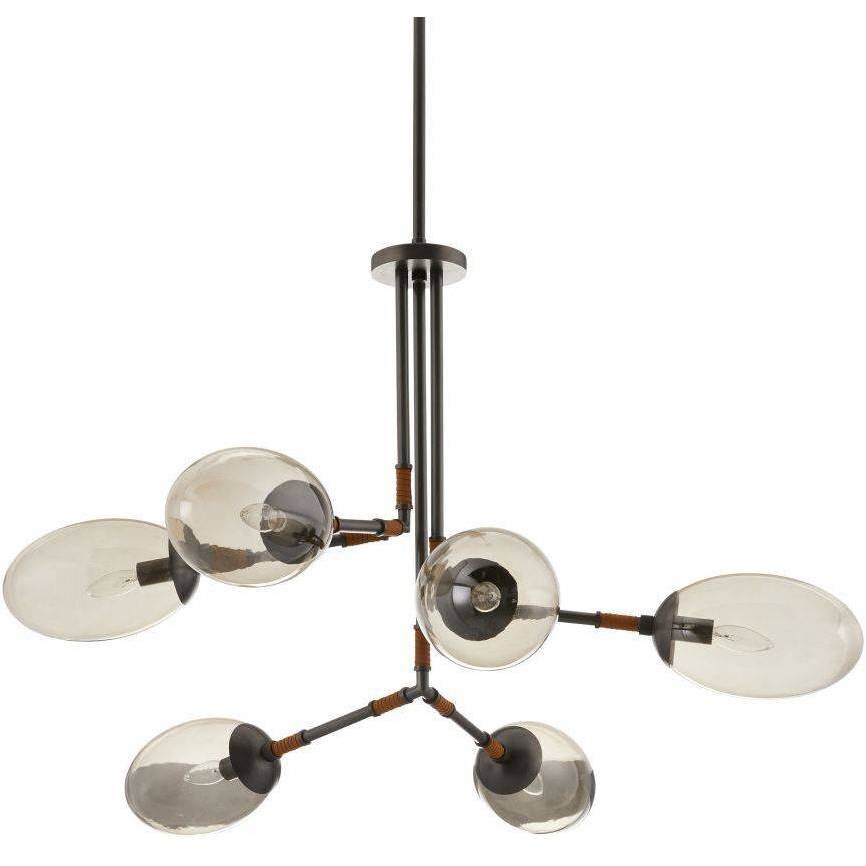 Falcon 6 Light 41 inch English Bronze and Cognac Leather Chandelier Ceiling Light