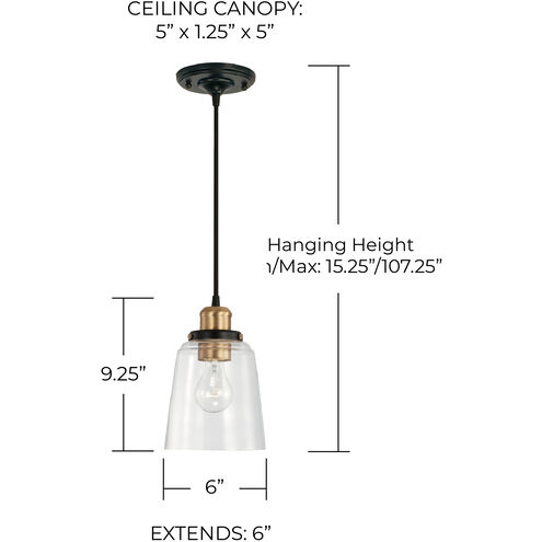 Fallon 1 Light 6 inch Aged Brass and Black Pendant Ceiling Light