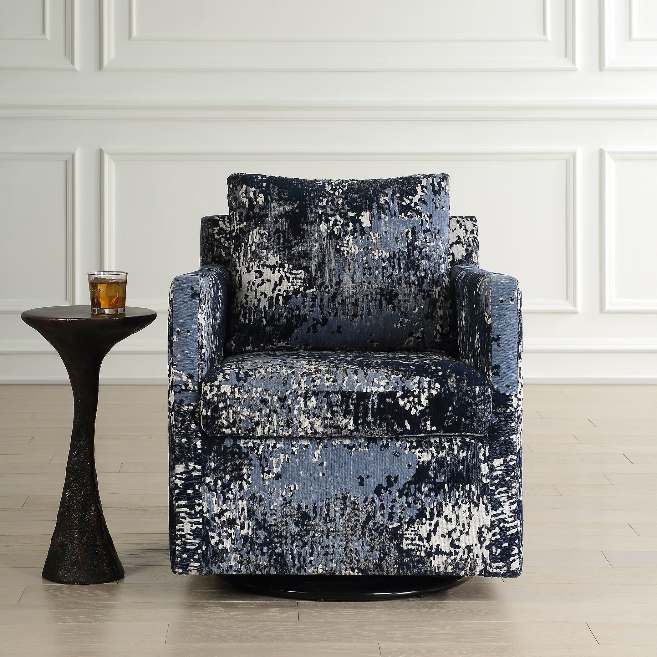 Tisdell White and Gray and Indigo Swivel/Glider Chair