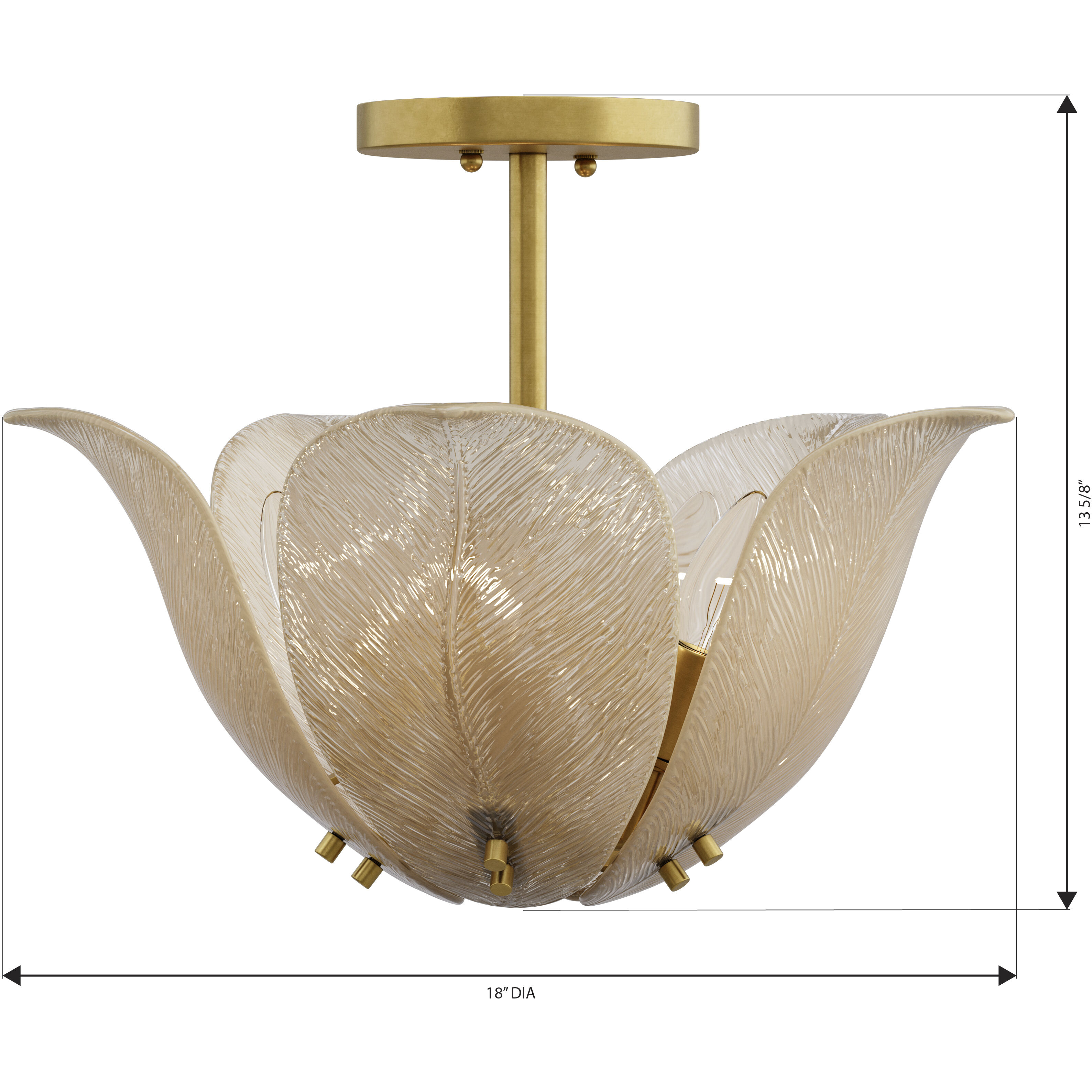 Orchid 5 Light 18 inch Legacy Brass Semi-Flush Mount Ceiling Light in Amber Handmade Glass
