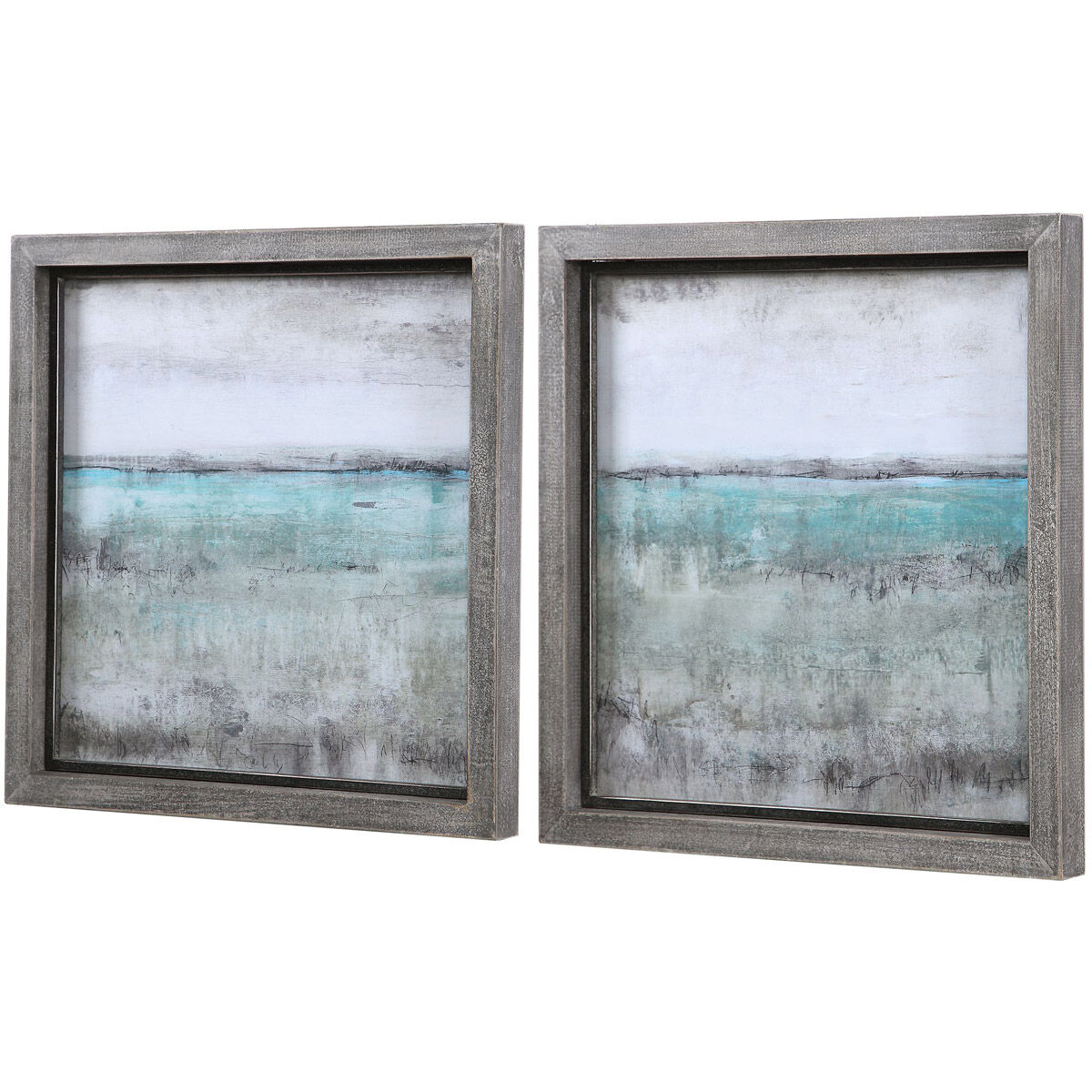 Aqua Horizon 27 X 27 inch Framed Prints, Set of 2