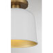 Vintage 1 Light 9 inch White and Natural Brass Semi-Flush Ceiling Light in White with Natural Brass