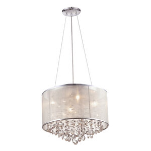 Riverside Dr. 4 Light 17 inch Silver Organza Silk Dual Mount Ceiling Light, Convertible to Hanging