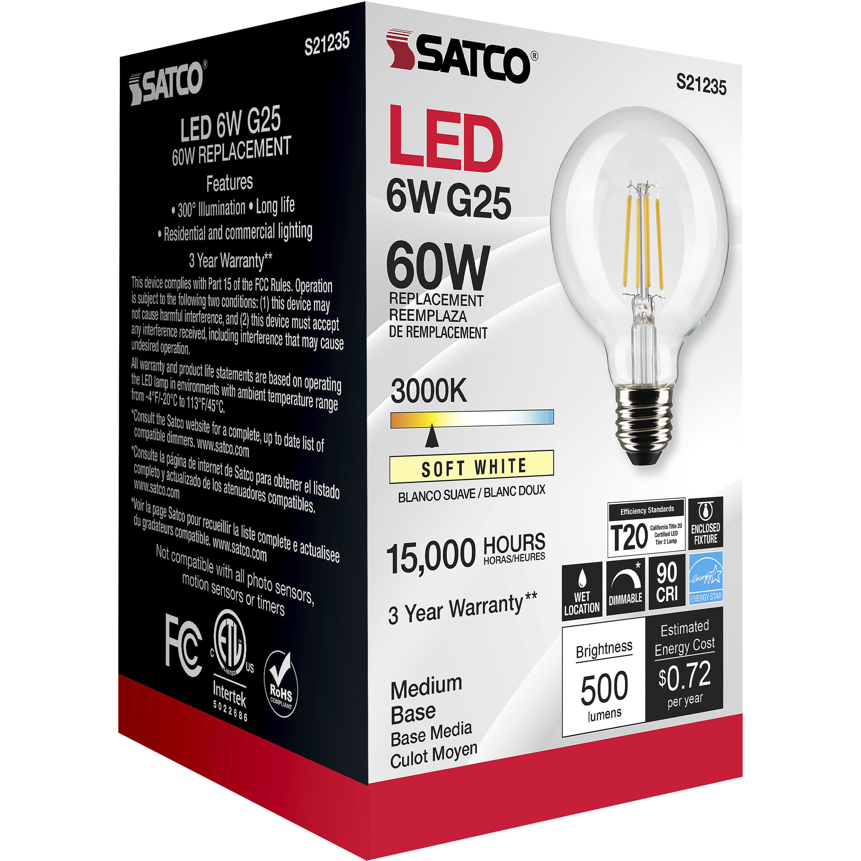 Lumos LED Medium Medium 6.00 watt 3000K LED Filament