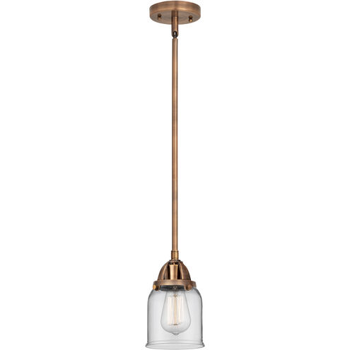 Nouveau 2 Bell 1 Light 5 inch Antique Copper Mini Pendant Ceiling Light in Incandescent, Clear
