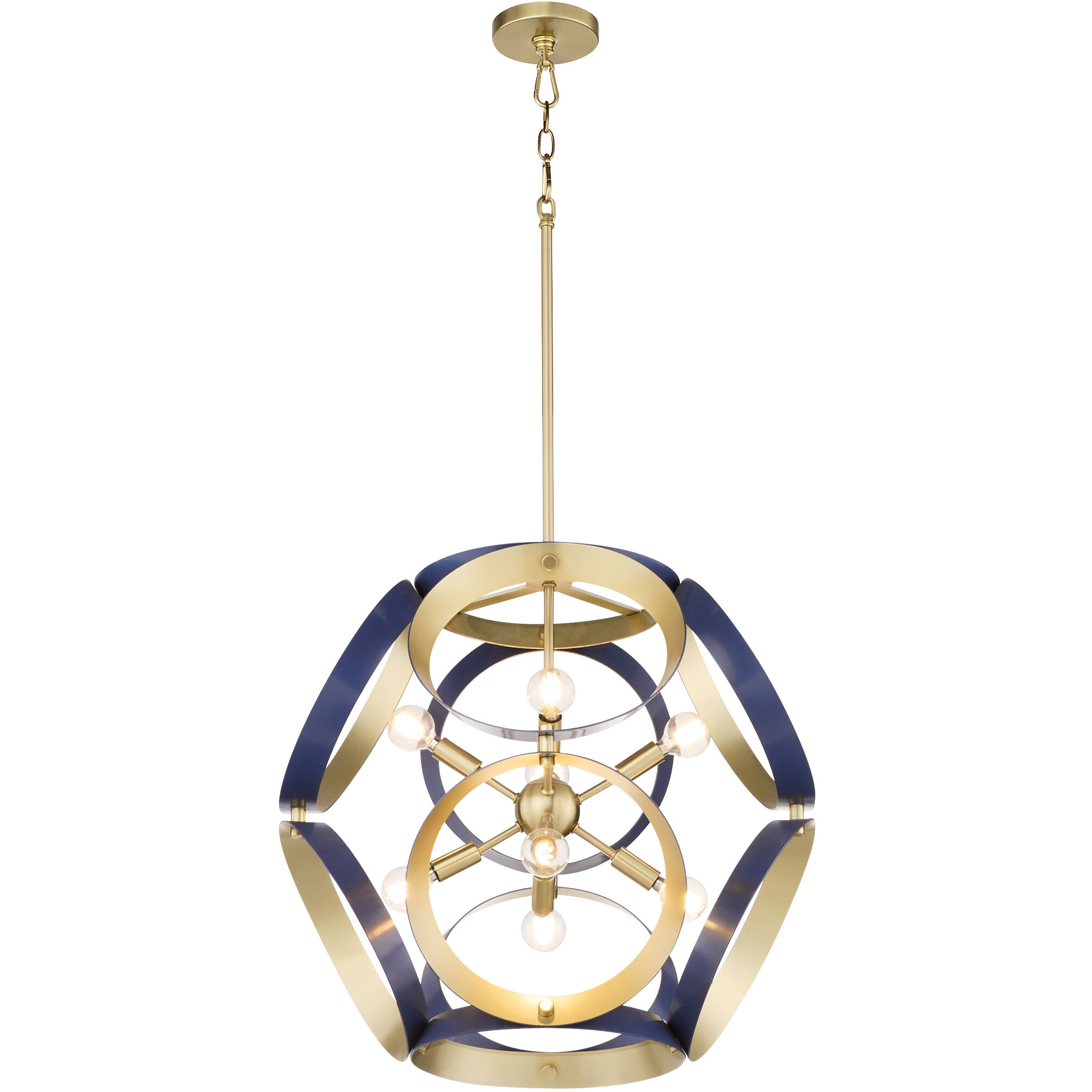 Domain 8 Light 22 inch Blue and Aged Brass Pendant Ceiling Light
