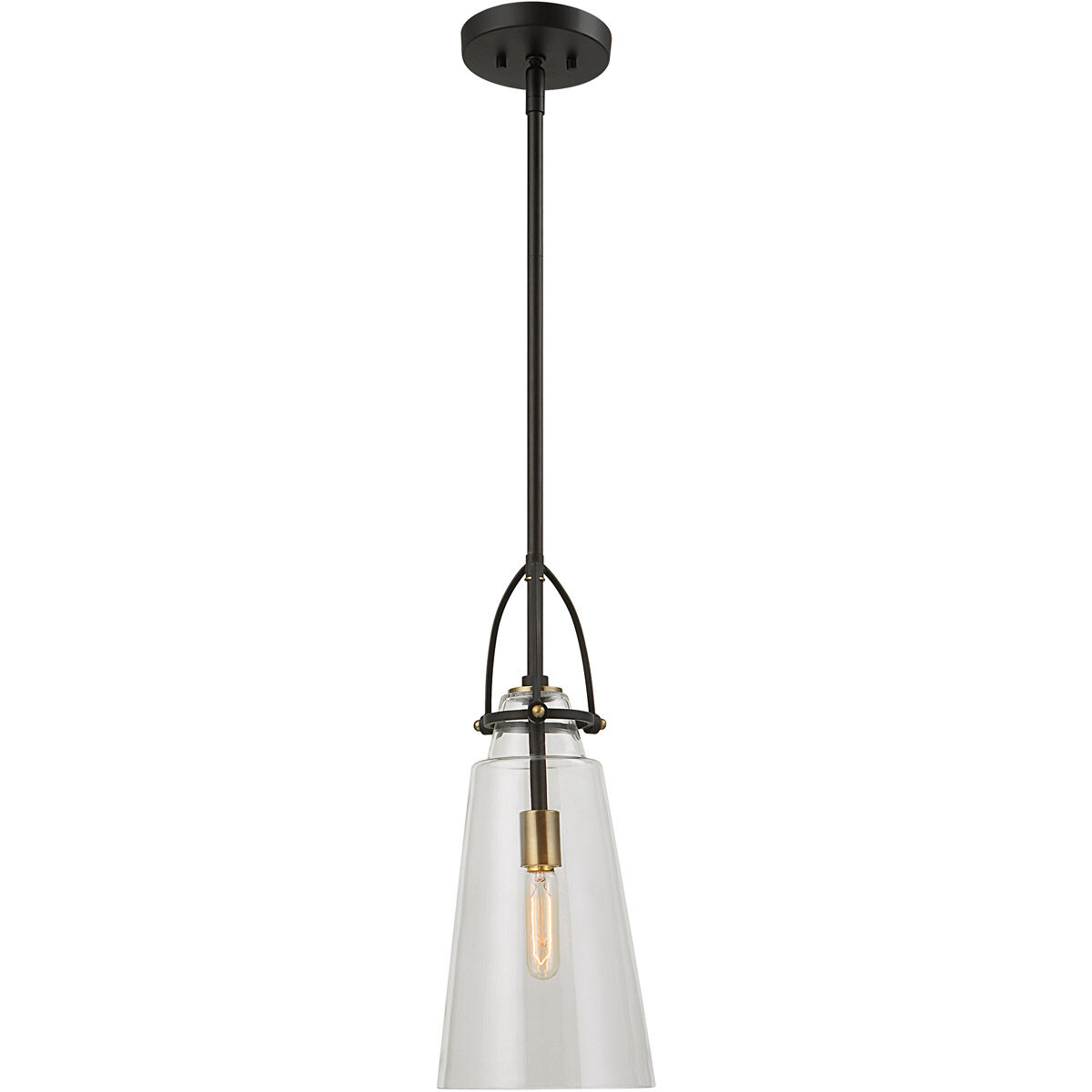 Saugus 1 Light 8 inch Black with Antique Brass Accents Pendant Ceiling Light
