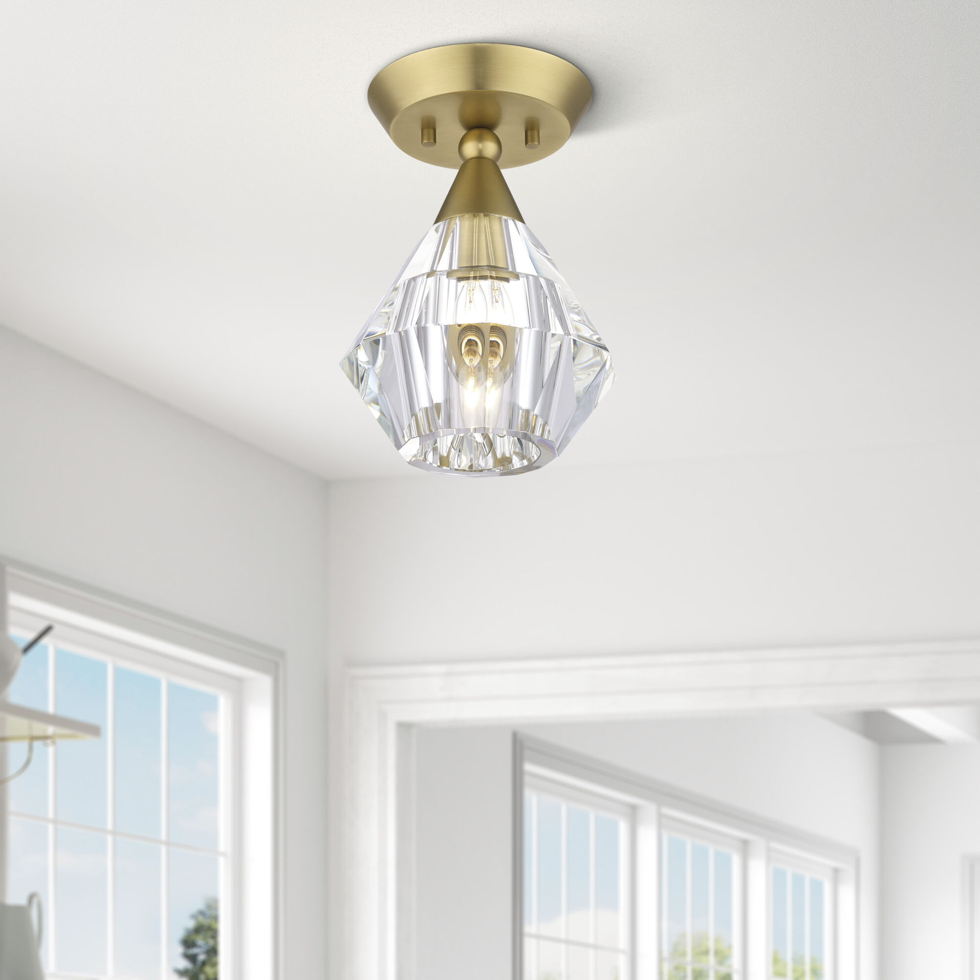 Brussels 1 Light 7 inch Natural Brass Crystal Semi-Flush Ceiling Light