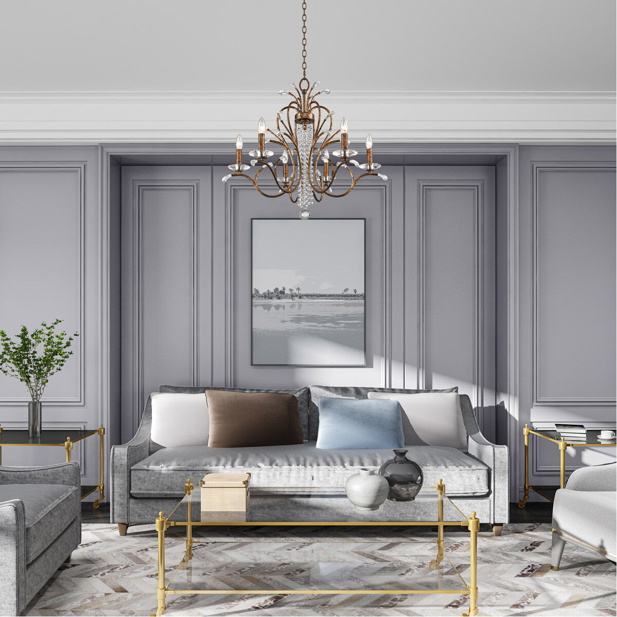 Serafina 6 Light 28 inch Hand Applied Venetian Golden Bronze Chandelier Ceiling Light