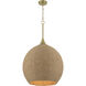 Keira 3 Light 20.5 inch Satin Brass Pendant Ceiling Light in Natural Rope