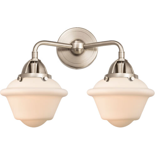 Nouveau 2 Small Oxford LED 15.5 inch Brushed Satin Nickel Bath Vanity Light Wall Light in Matte White Glass