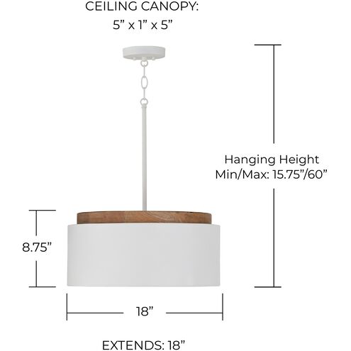Liam 1 Light 18 inch Light Wood and White Pendant Ceiling Light
