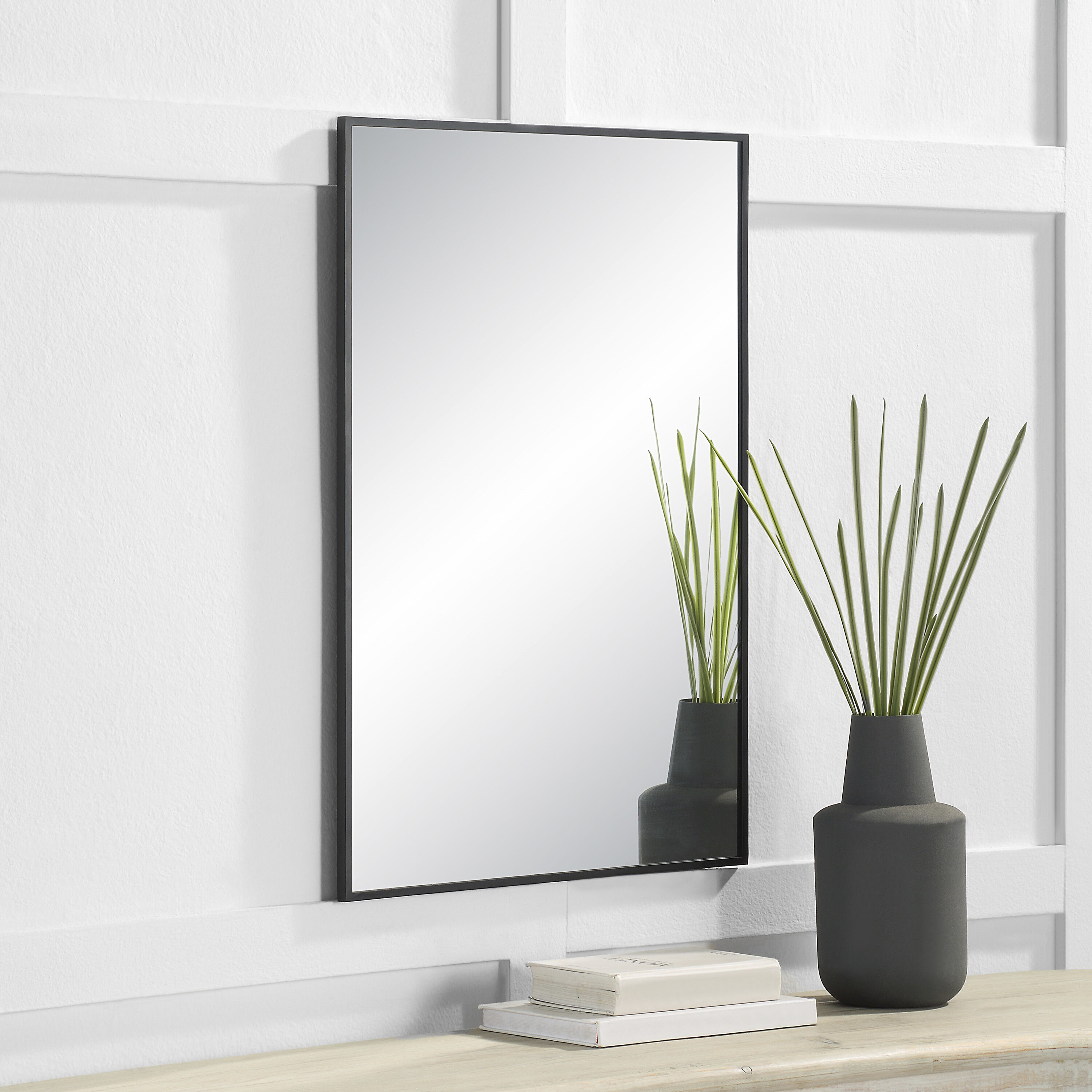Gasel 30 X 20 inch Matte Black Wall Mirror