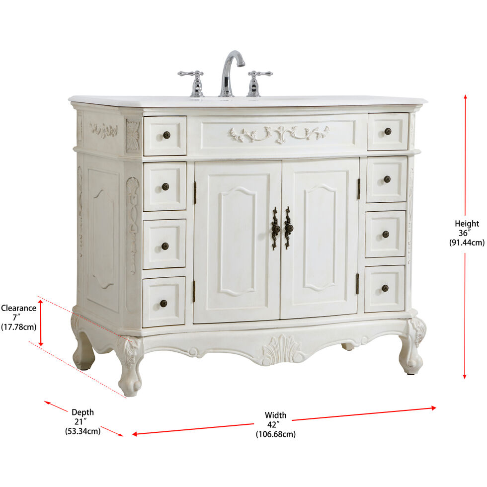 Danville 42 X 21 X 36 inch Antique White Vanity Sink Set