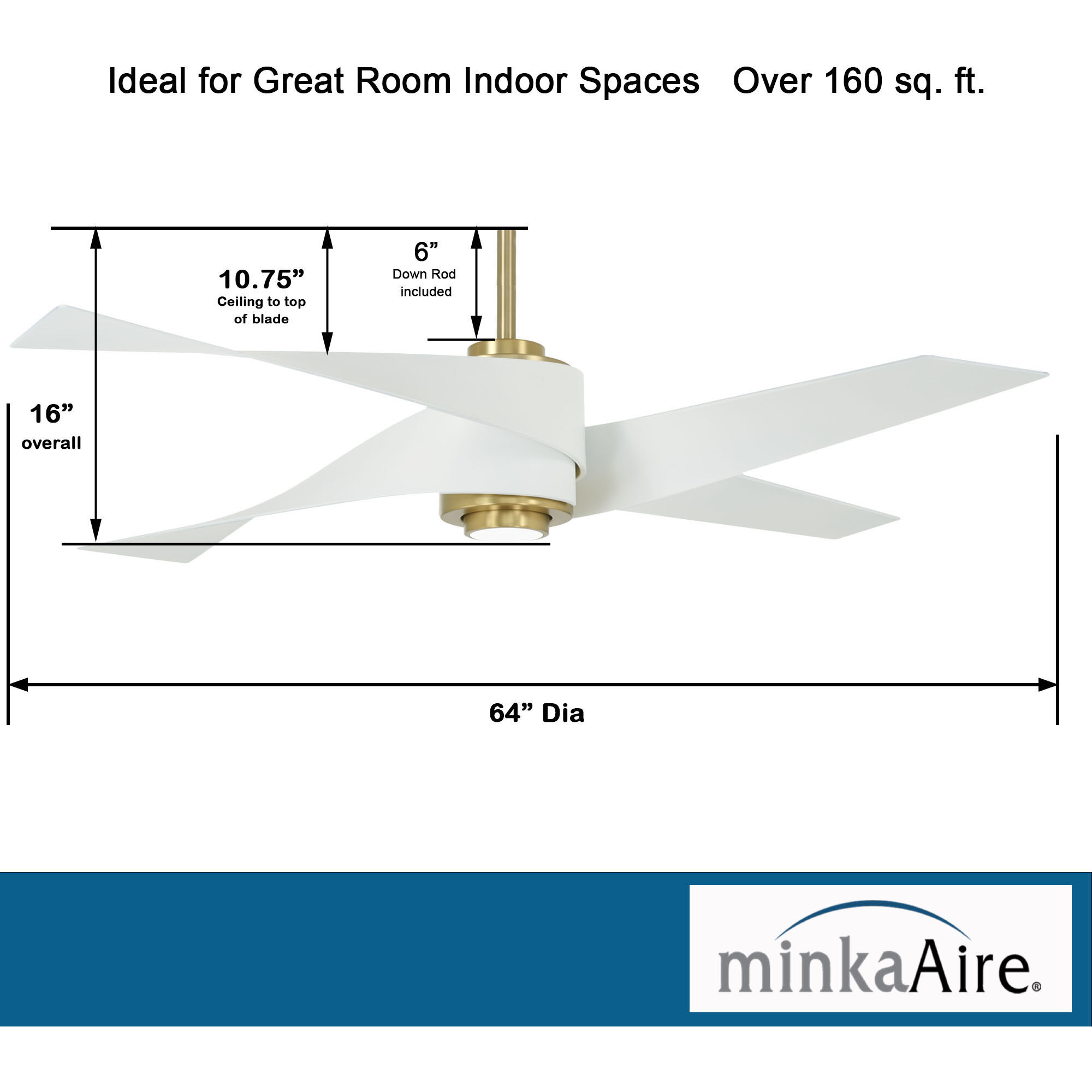 Artemis IV 64 inch Soft Brass with Flat White Blades Ceiling Fan in Soft Brass/Flat White