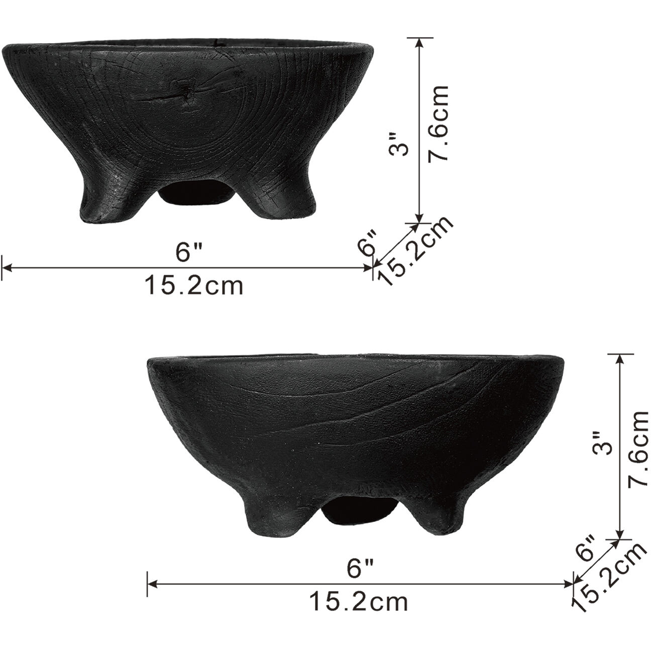 Teak 6 X 3 inch Bowls, With Legs, Set of 2