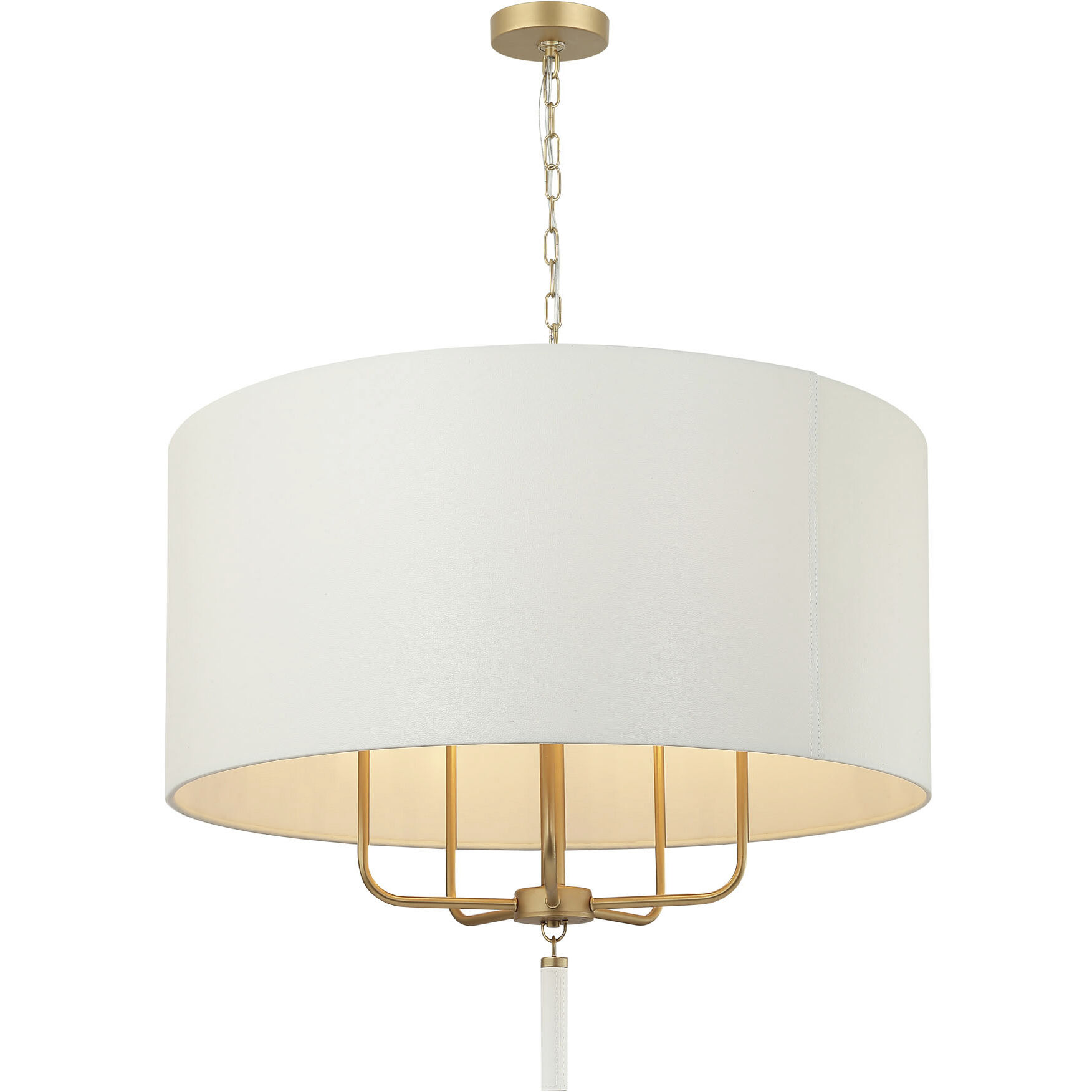 Secret Agent 5 Light 30 inch Painted Gold and White Leather Pendant Ceiling Light