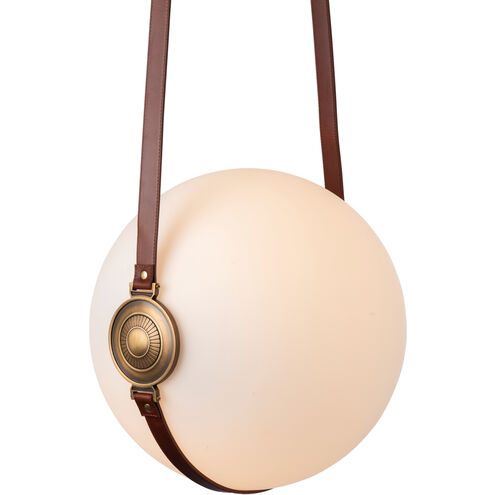 Derby LED 14 inch Black/Antique Brass Pendant Ceiling Light in Leather British Brown/Non-Branded Plate, Large