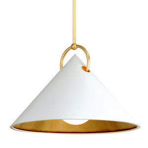 Charm 1 Light 38 inch White and Gold Leaf Pendant Ceiling Light