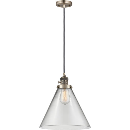 Franklin Restoration Cone LED 12 inch Antique Brass Mini Pendant Ceiling Light in Clear