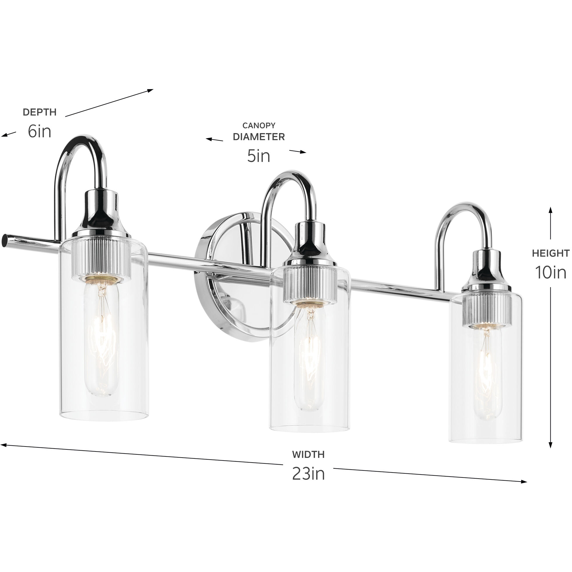 Kavi 3 Light 23 inch Chrome Vanity Light Wall Light