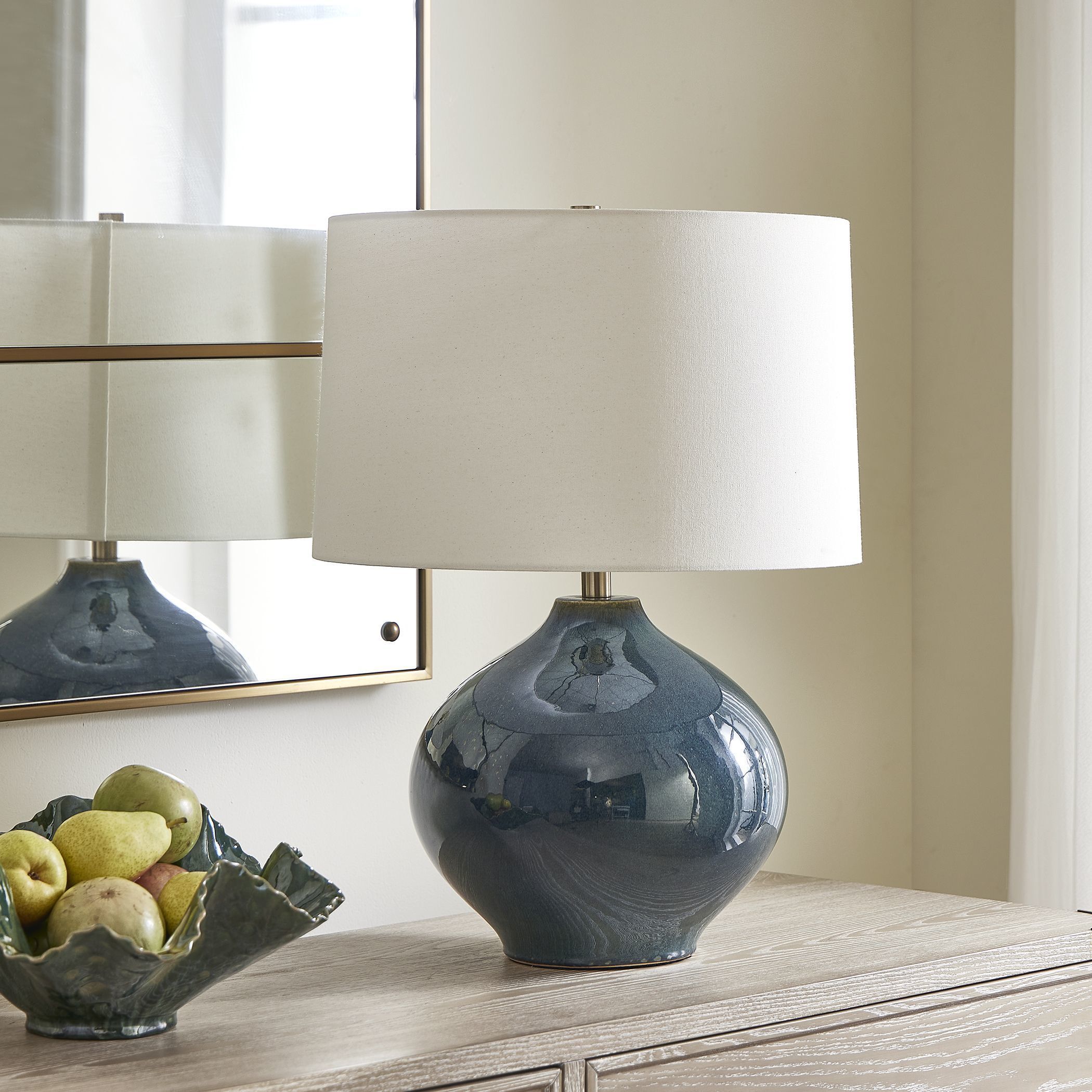 Corrine 24.5 inch 150.00 watt Mottled Deep Blue Ceramic and Brass Table Lamp Portable Light