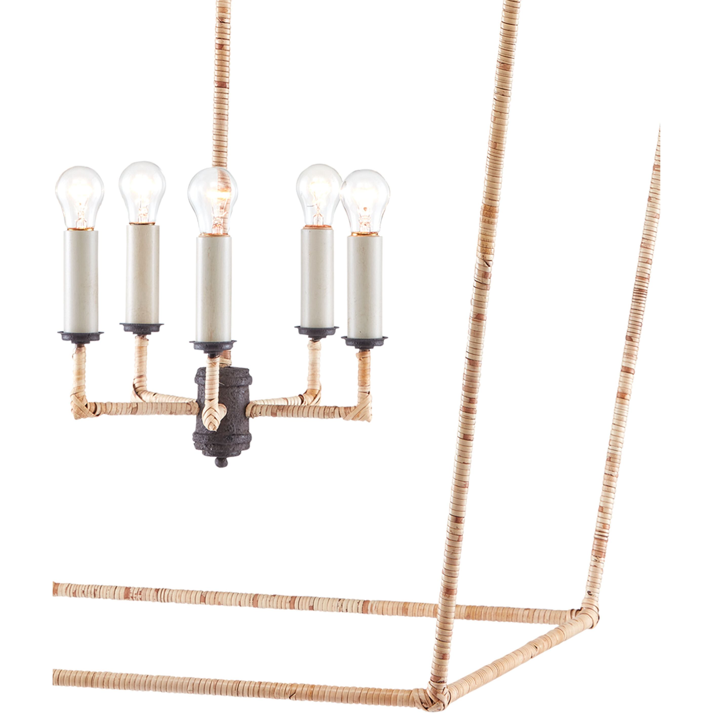 Denison 5 Light 31.5 inch Mole Black/Natural Rattan Lantern Pendant Ceiling Light