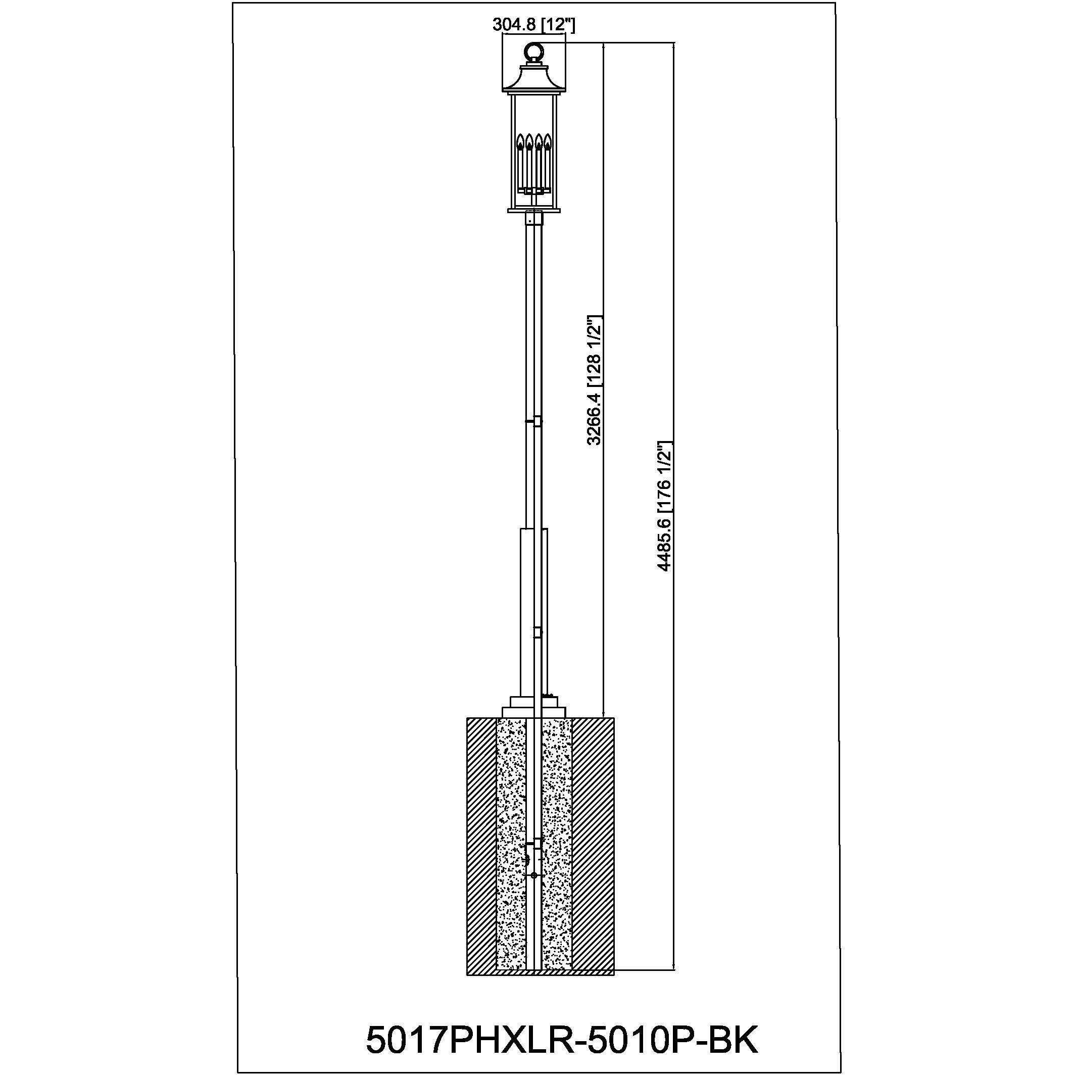 Tiberius 6 Light 129.5 inch Black Outdoor Post Mounted Fixture in Clear Seedy Glass