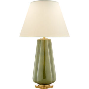 Alexa Hampton Penelope Green Porcelain Table Lamp in Natural Percale