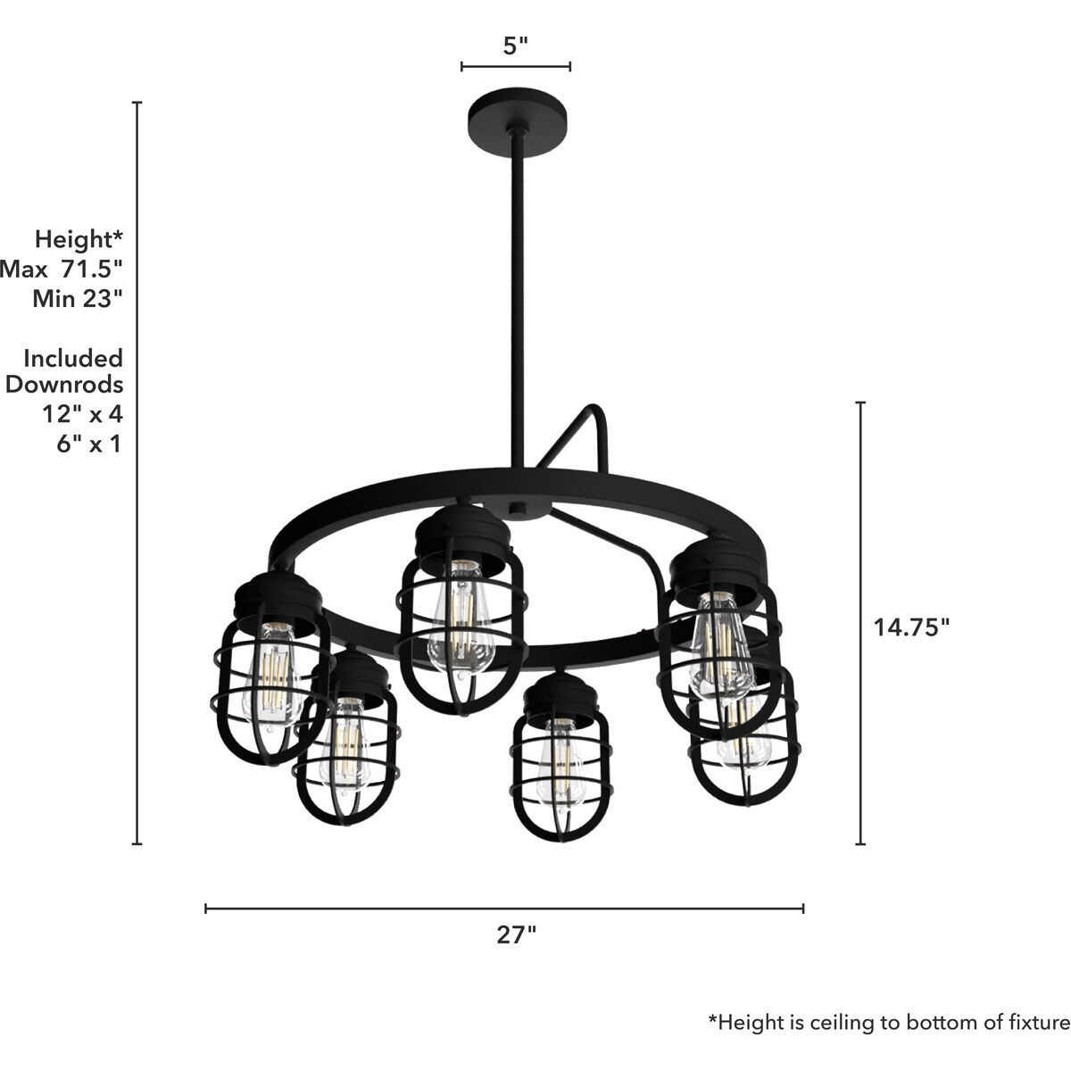 Starklake 6 Light 27 inch Natural Iron Chandelier Ceiling Light