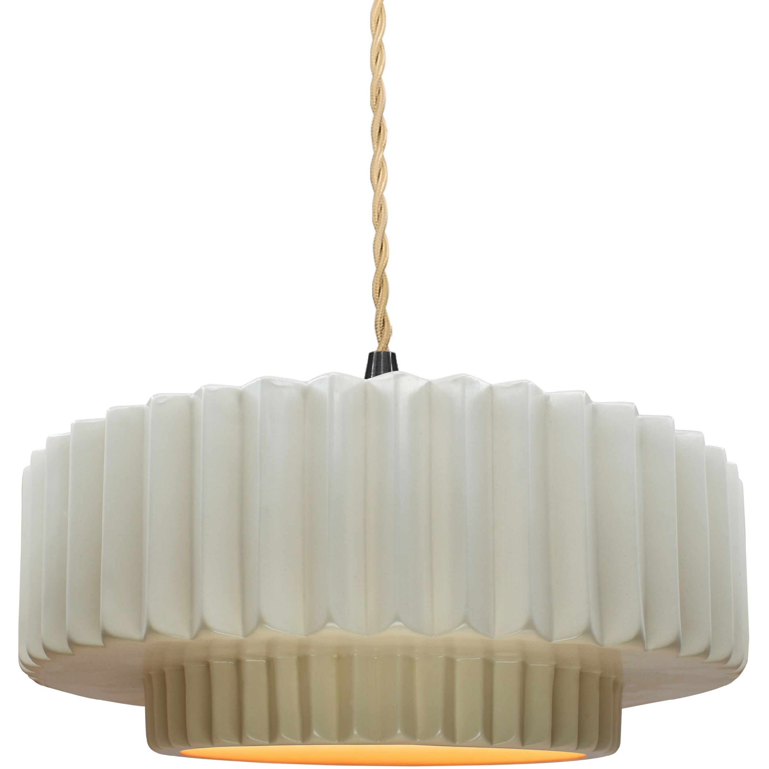 Radiance Collection - Pleated Tier Pendant Ceiling Light in Matte Black, Replaceable Bulb, Beige Twist Cord, Matte White/Champagne Gold, 14.5W x 5.25H, Form+Finish+Function