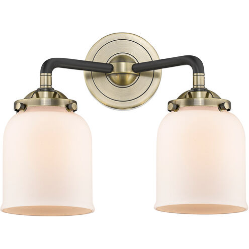 Nouveau Small Bell LED 13 inch Black Antique Brass Bath Vanity Light Wall Light in Matte White Glass, Nouveau