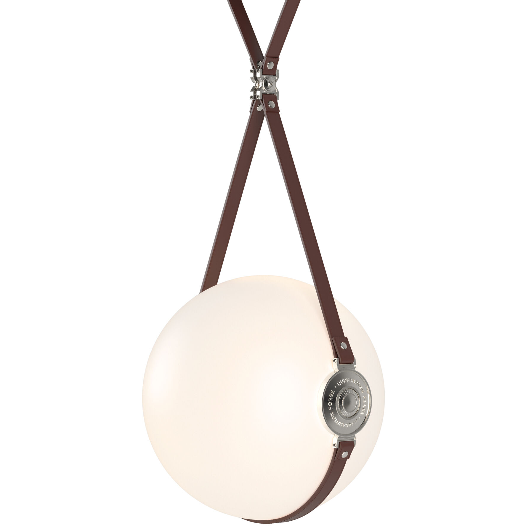 Derby LED 14.9 inch Black and Polished Nickel Pendant Ceiling Light in Leather British Brown/Hubbardton forge Branded Plate, Black/Polished Nickel, Large