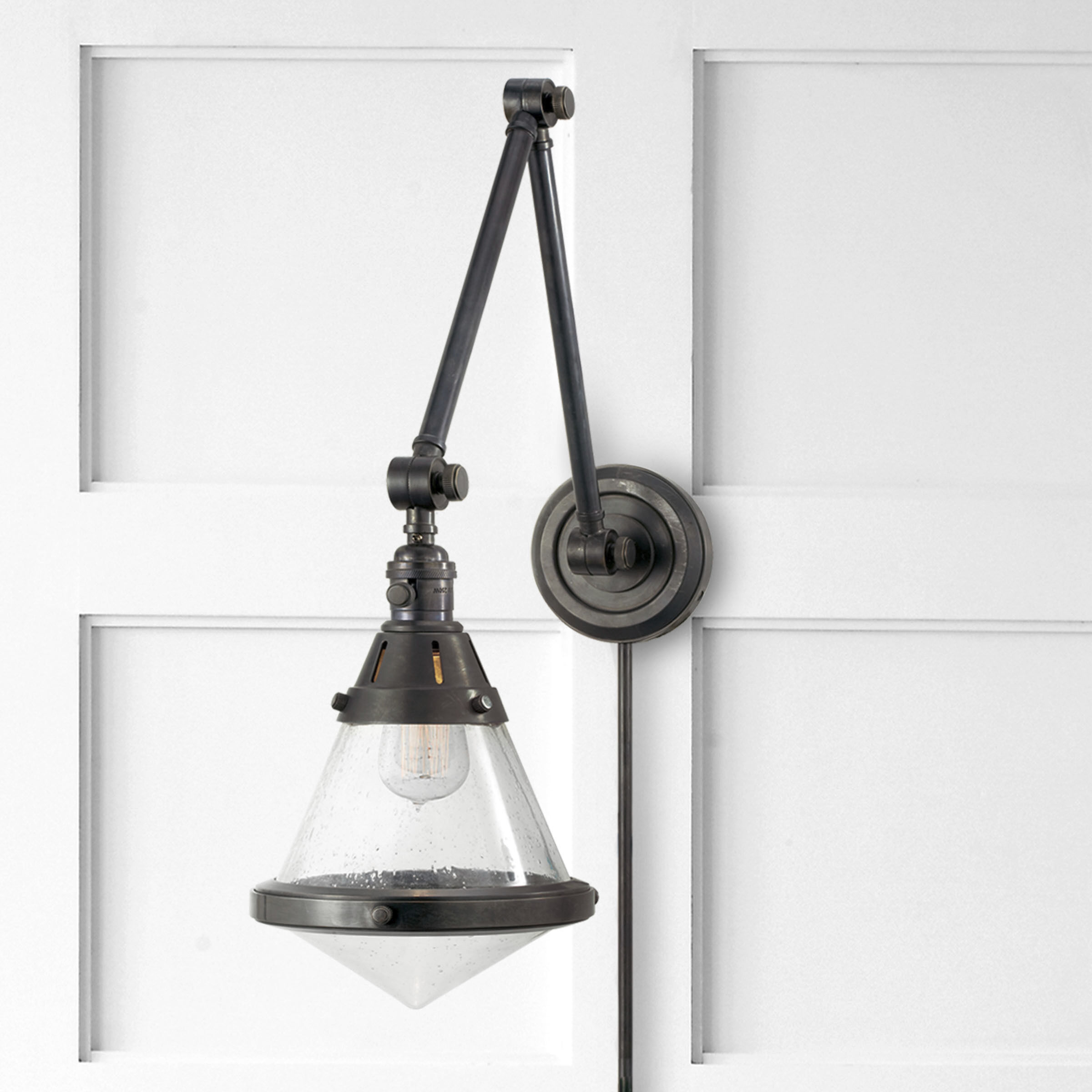 Thomas O'Brien Gale 17 inch 60.00 watt Bronze Swing Arm Wall Light in Seeded Glass