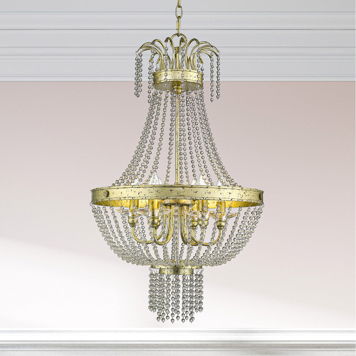Valentina 6 Light 18 inch Hand Applied Winter Gold Pendant Ceiling Light