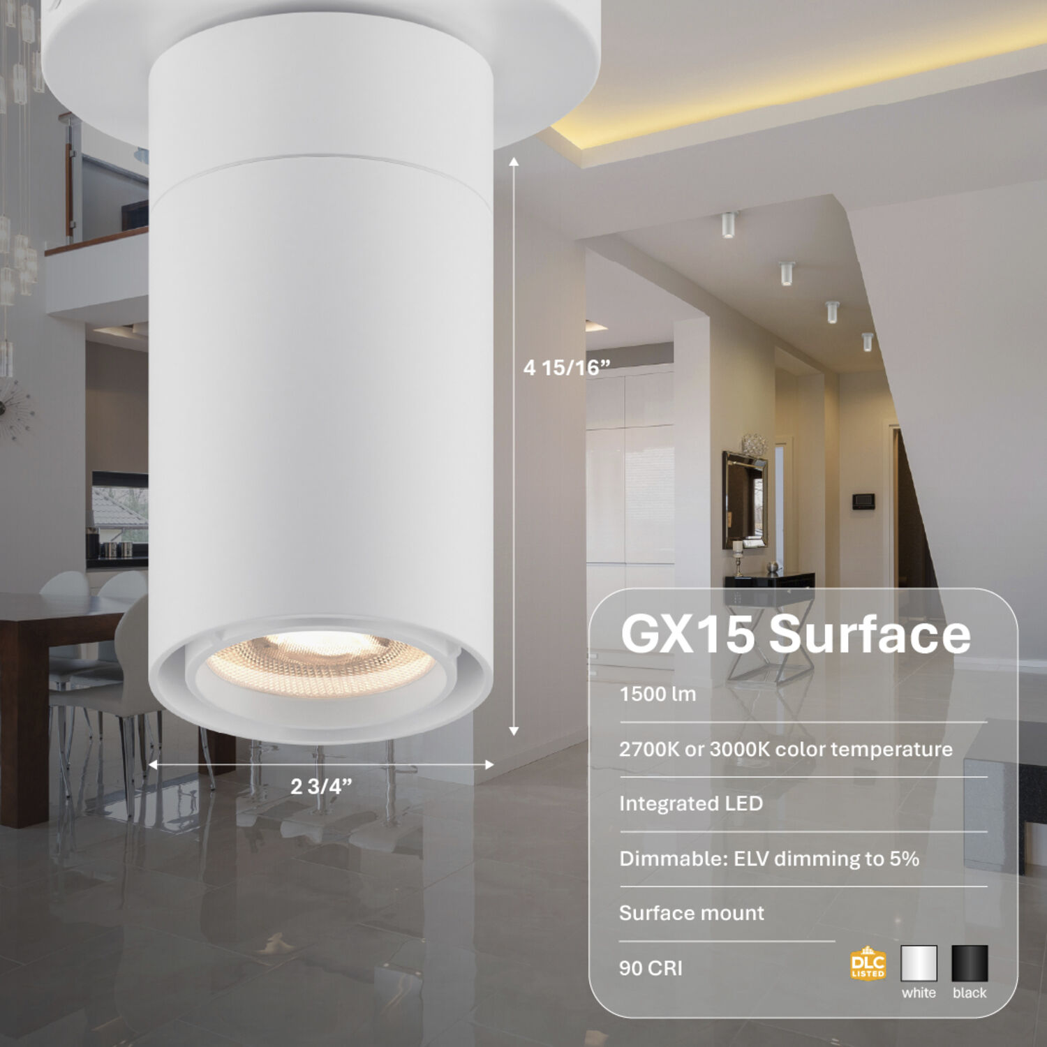 GX15 LED 4 inch White Surface Mount Ceiling Light