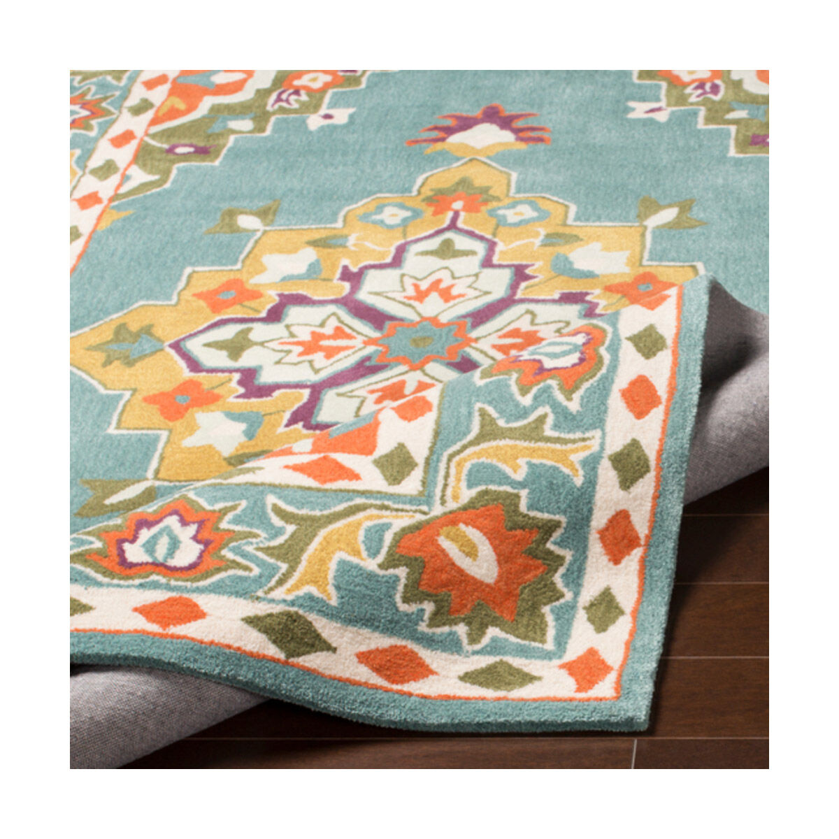 Cosmopolitan 36 X 24 inch Teal/Mustard/Burnt Orange/Bright Orange/Khaki Rugs, Rectangle