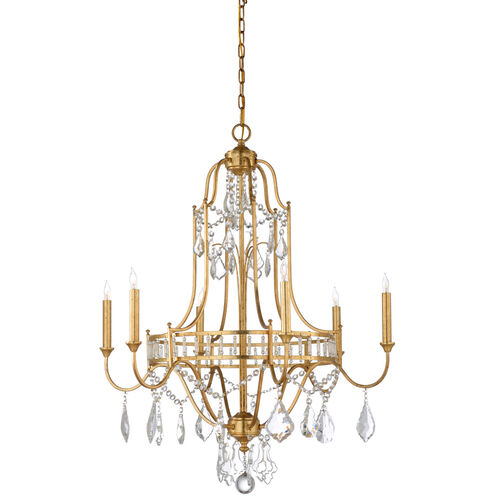 Wildwood 6 Light 30 inch Antique Gold Leaf Chandelier Ceiling Light, Small