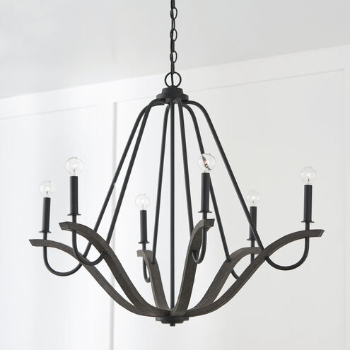 Clive 6 Light 36 inch Carbon Grey and Black Iron Chandelier Ceiling Light