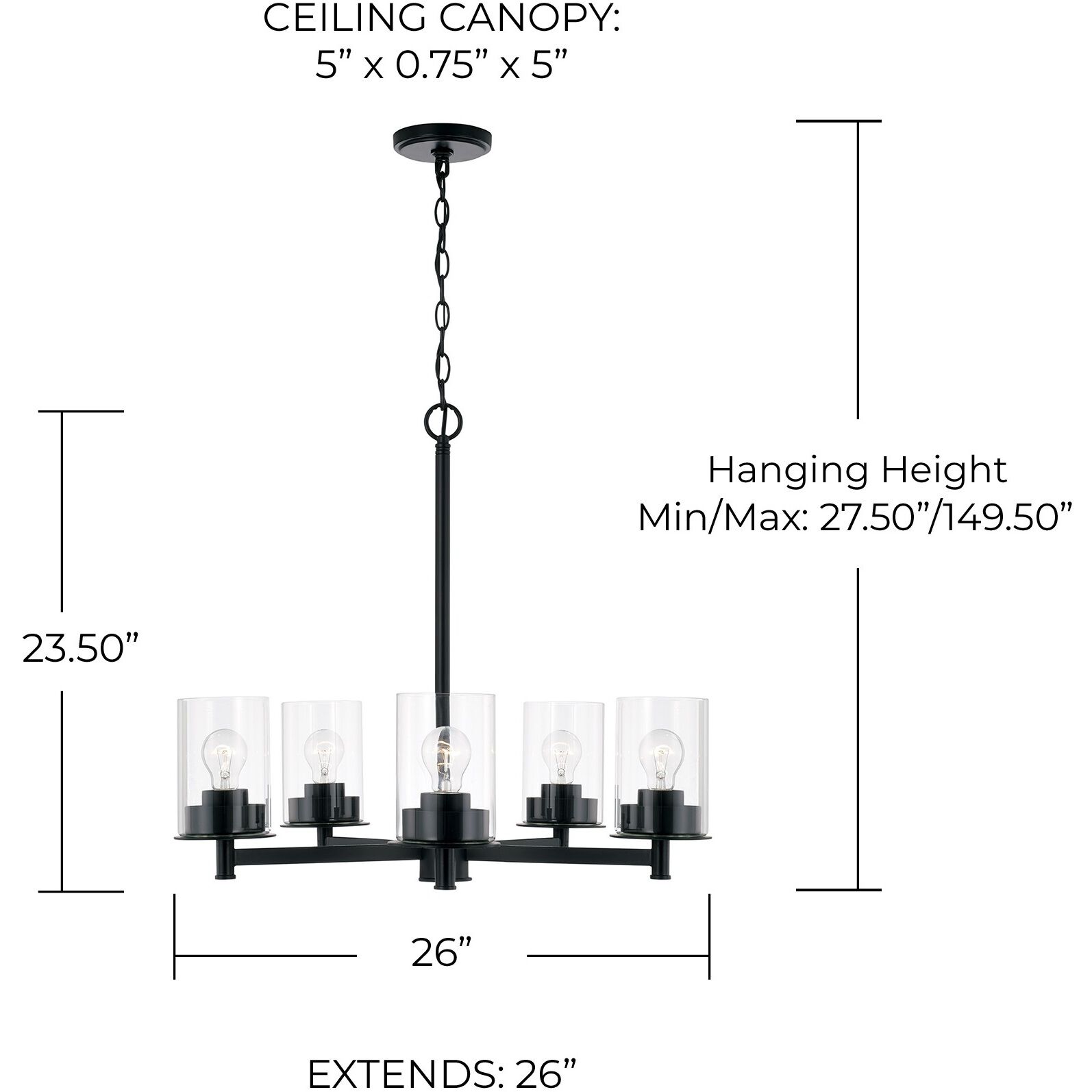 Mason 5 Light 26 inch Matte Black Chandelier Ceiling Light
