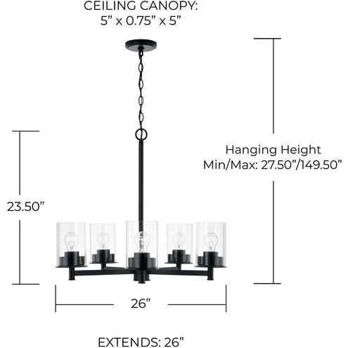 Mason 5 Light 26 inch Matte Black Chandelier Ceiling Light