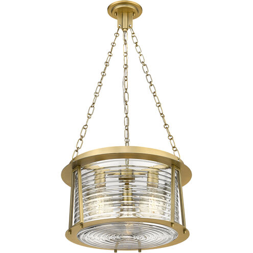 Cape Harbor 3 Light 18 inch Rubbed Brass Pendant Ceiling Light
