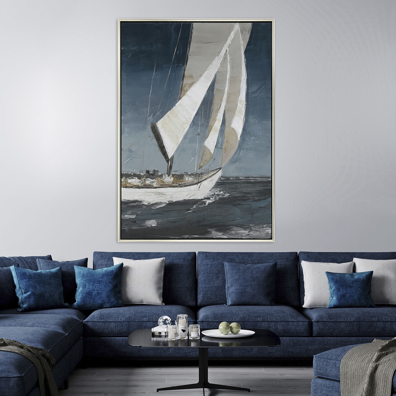 Home Run Blue and Beige and Multi and White Canvas