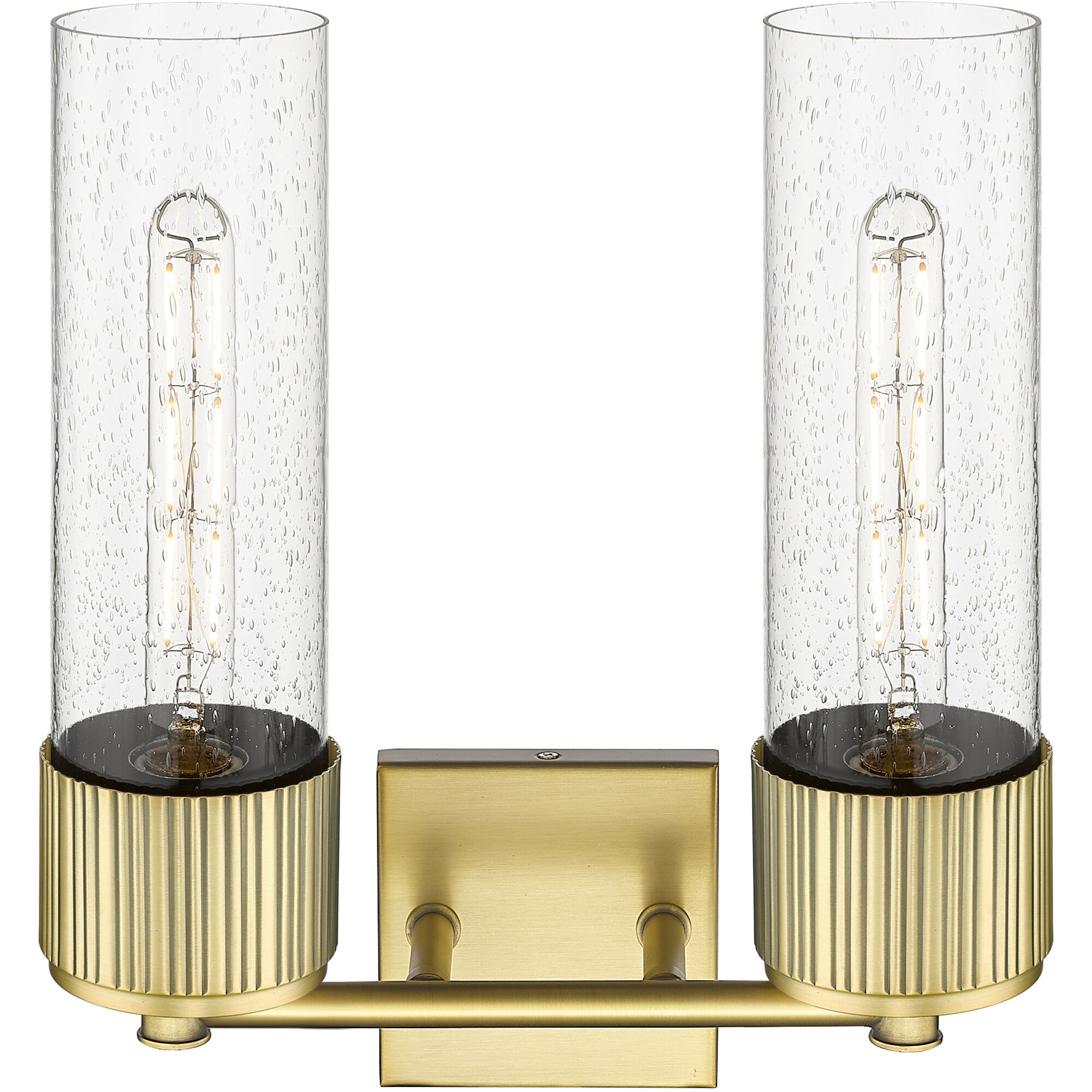 Bolivar 2 Light 13.5 inch Brushed Brass Bath Vanity Light Wall Light in Seedy Glass
