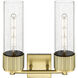 Bolivar 2 Light 13.5 inch Brushed Brass Bath Vanity Light Wall Light in Seedy Glass